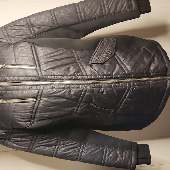 Michael Kors Black Camo Embossed Long Puffer Coat. Parka Faux Fur - Picture 3 of 13